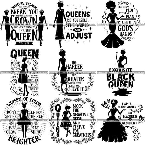 Bundle 9 Black Queen Nubian Melanin Quotes .SVG Files For Silhouette and Cricut and Much More