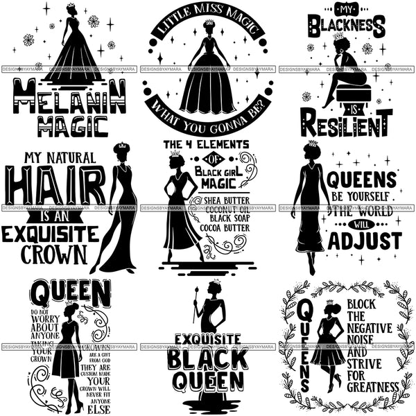 Bundle 9 Black Queen Nubian Melanin Quotes .SVG Files For Silhouette and Cricut