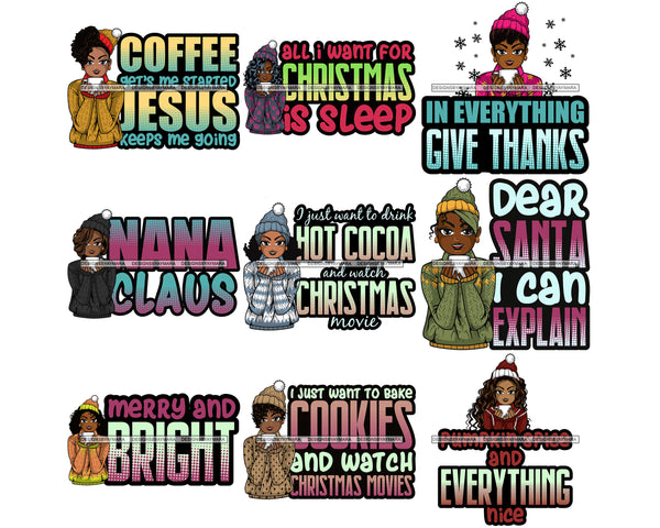 Bundle 80 Afro Lola Winter Merry Christmas Santa Quotes .SVG Cutting Files For Silhouette and Cricut and More!