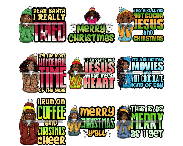 Bundle 80 Afro Lola Winter Merry Christmas Santa Quotes .SVG Cutting Files For Silhouette and Cricut and More!