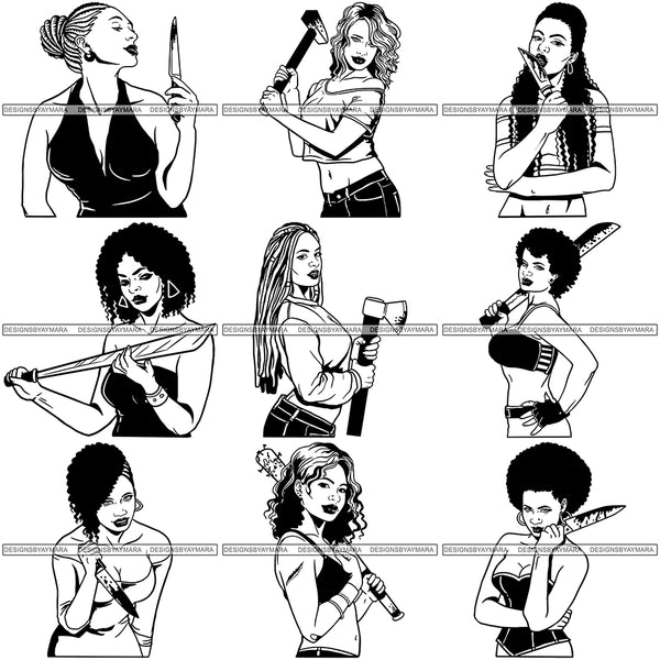 Bundle 9 Afro Black Woman Halloween SVG Cutting Files For Silhouette Cricut and More