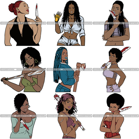 Bundle 9 Afro Black Woman Halloween SVG Cutting Files For Silhouette Cricut and More