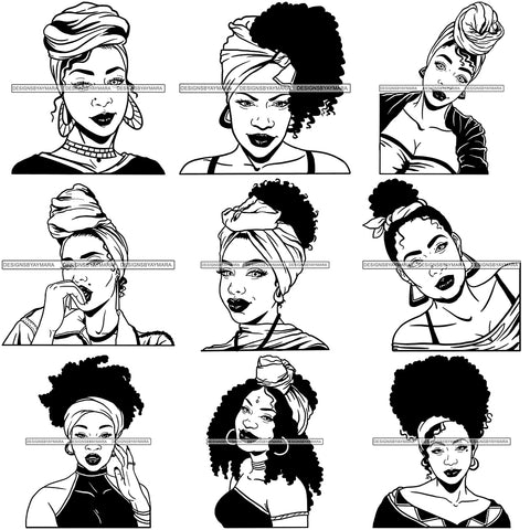 Bundle 9 Afro Woman SVG Turban Head Wrap Cutting Files For Silhouette Cricut and More