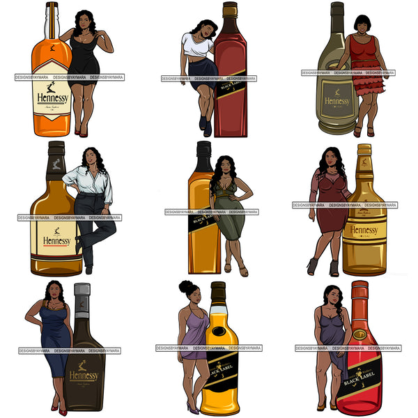 Bundle 9 Whiskey Goddess Black Woman Sexy Melanin Nubian Liqueur Beverage Alcohol PNG File For Print Not For Cutting Cut Files For Silhouette and Cricut