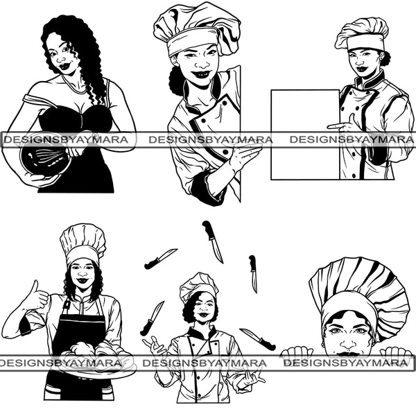 Bundle 6 Woman Chef #1 SVG Cut Files For Silhouette and Cricut