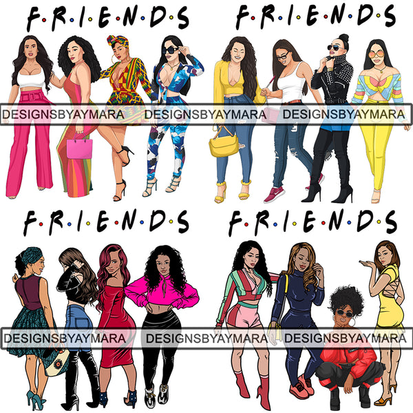 Bundle 4 Ladies Together Best Friends Goddess Queen Divas Classy Lady .SVG .EPS .PNG Vector Clipart Perfect For Printing Not For Cutting