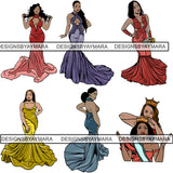 Bundle 6 Prom Queen Dress Woman Goddess Sexy Diva Classy Lady .JPG .SVG.PNG With A Transparent Background Vector Clipart Not For Cutting