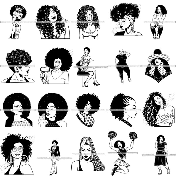 Bundle 20 Super Afro Woman Melanin SVG Files For Cutting and More!