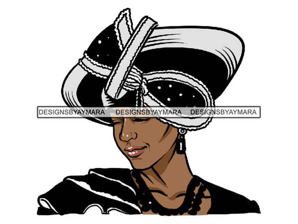 Black Woman Wearing Black And White Church Hat  JPG PNG Clipart Cricut Silhouette Cut Cutting