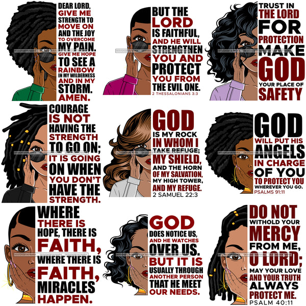 Bundle 20 Afro Woman Half Face God Lord Inspirational Quotes Black Girl Magic Melanin Popping Classy Lady SVG JPG PNG Cutting Files For Silhouette Cricut and More