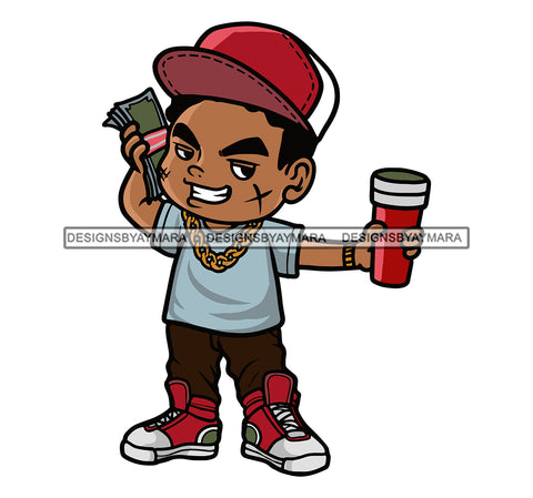 Gangster African American Boy Hand Holding Money Bundle And Glass Wearing Hat Smile Scarface Design Element White Teeth SVG JPG PNG Vector Clipart Silhouette Cut Cutting