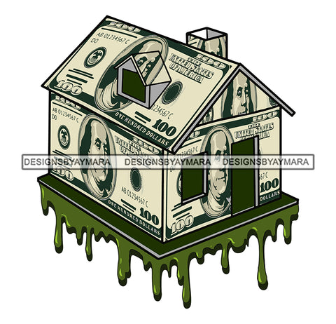 Money House Dollar Note Make House Color Dripping Design Element White Background SVG JPG PNG Vector Clipart Cricut Silhouette Cut Cutting