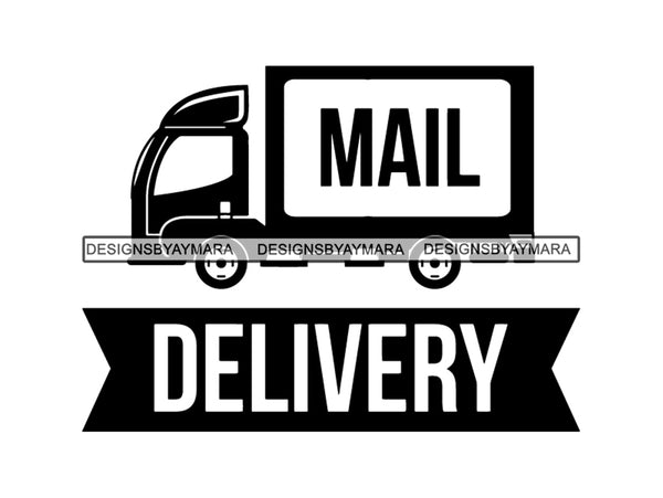 Post Office Truck Mail Pick-up Truck Delivering USA Commercial Land Vehicle Transportation .SVG .EPS .PNG Vector Clipart  Circuit Cut Cutting