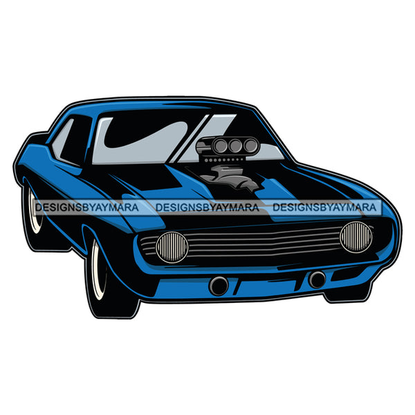 Blue Black And  Striped Muscle Car SVG Cutting Vector Files Artwork for Cricut Silhouette And More