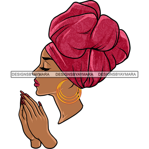 Melanin Woman Wearing Turban Praying God Lord Quotes Prayers Hands Pray Religion Holy Worship Hope Faith Spiritual PNG JPG Cutting Designs