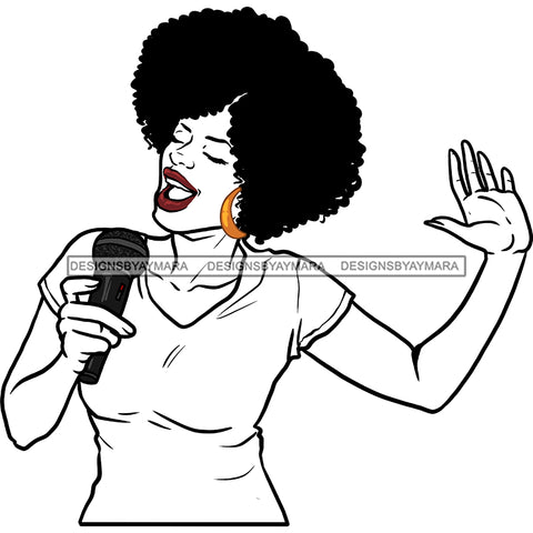 Afro Woman Singing Transparent Musical Talent Singer Artist Hoop Earrings Afro Hairstyle SVG PNG JPG Cutting Files For Silhouette Cricut and More