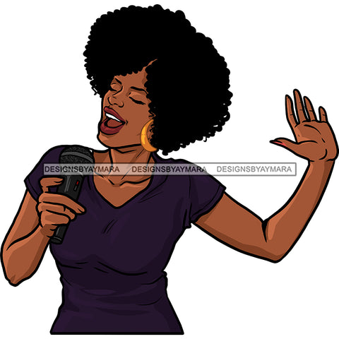 Black Female Singer In Purple Top Afro Singing   JPG PNG  Clipart Cricut Silhouette Cut Cutting