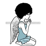 Angel Praying With Afro Blue Dress Wings  JPG PNG  Clipart Cricut Silhouette Cut Cutting