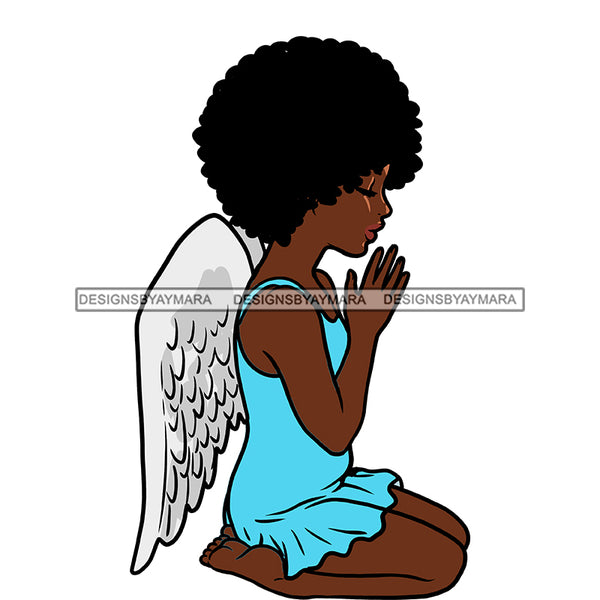 Angel Praying With Afro Blue Dress Wings Color  JPG PNG  Clipart Cricut Silhouette Cut Cutting