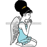 Angel  Praying With Afro Blue Dress Wings   JPG PNG  Clipart Cricut Silhouette Cut Cutting