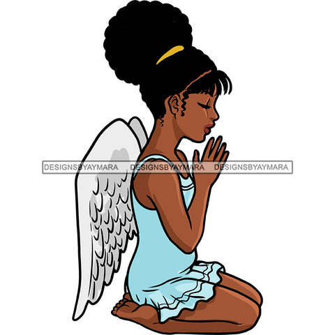 Angel  Praying With Afro Blue Dress Wings   JPG PNG  Clipart Cricut Silhouette Cut Cutting