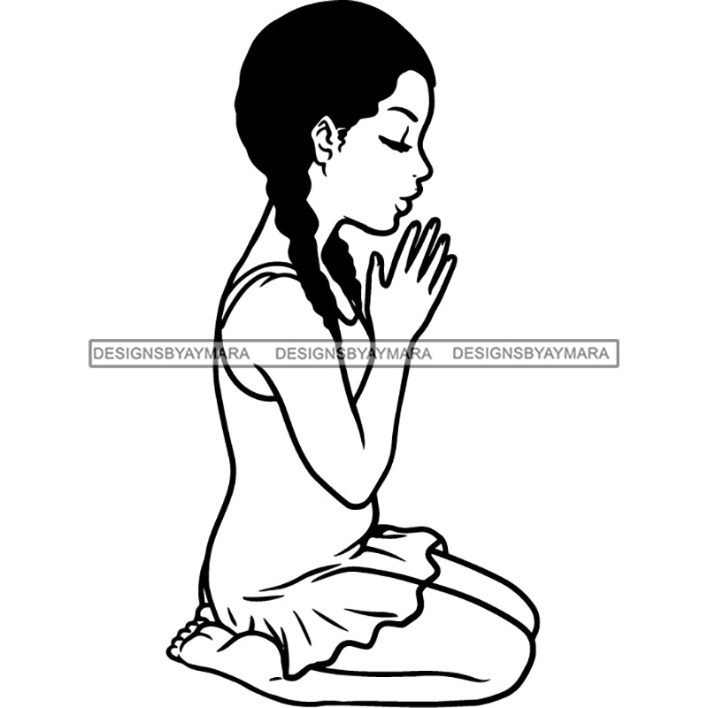 Precious Black Girl Hands Praying Blessed Braids Hairstyle B/W SVG JPG ...