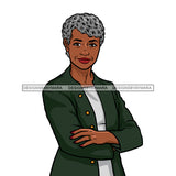 Older Black Woman Senior Citizen Granny Grandma Gray Hair Green Jacket Arms Folded Skillz JPG PNG  Clipart Cricut Silhouette Cut Cutting