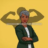 Older Black Woman Senior Citizen Granny Grandma Gray Hair Green Jacket Arms Folded Gold Yellow Background Skillz JPG PNG  Clipart Cricut Silhouette Cut Cutting