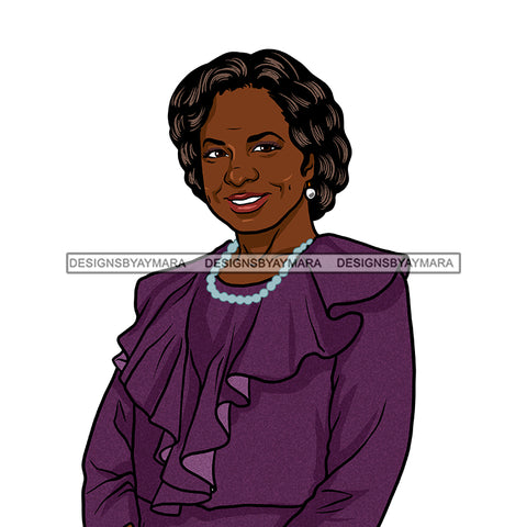 Smiling Older Black Woman Senior Citizen Granny Grandma Gray Hair Purple Dress Beads Pearls Skillz JPG PNG  Clipart Cricut Silhouette Cut Cutting