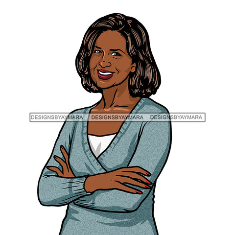 Black Woman Senior Citizen Granny Grandma Gray Hair Blue Sweater Arms Crossed Skillz JPG PNG  Clipart Cricut Silhouette Cut Cutting