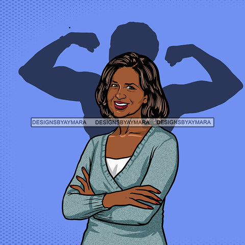 Black Woman Senior Citizen Granny Grandma Gray Hair Blue Sweater Arms Crossed Strong Shadow Skillz JPG PNG  Clipart Cricut Silhouette Cut Cutting