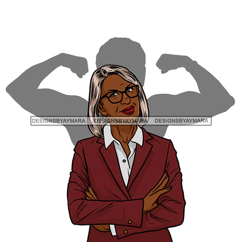 Black Woman Senior Citizen Granny Grandma Gray Hair Maroon Burgundy Jacket Eyeglasses Arms Crossed Strong Shadow Skillz JPG PNG  Clipart Cricut Silhouette Cut Cutting