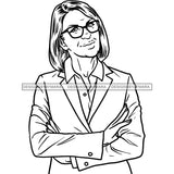 Afro Mature Woman Posing Portrait Nubian Classy Flawless Black Magic Glasses Short Straight Hairstyle B/W SVG JPG PNG Designs Cricut Silhouette Cut Cuttings