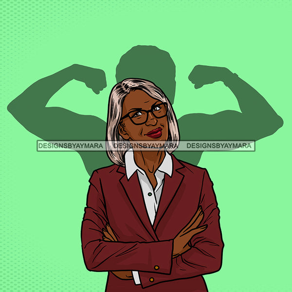 Black Woman Senior Citizen Granny Grandma Gray Hair Maroon Burgundy Jacket Eyeglasses Arms Crossed Strong Shadow Green Background Skillz JPG PNG  Clipart Cricut Silhouette Cut Cutting