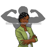 Black Woman Senior Citizen Granny Grandma Gray Hair Green Jacket Arms Crossed Muscles Strong Shadow Skillz JPG PNG Clipart Cricut Silhouette Cut Cutting