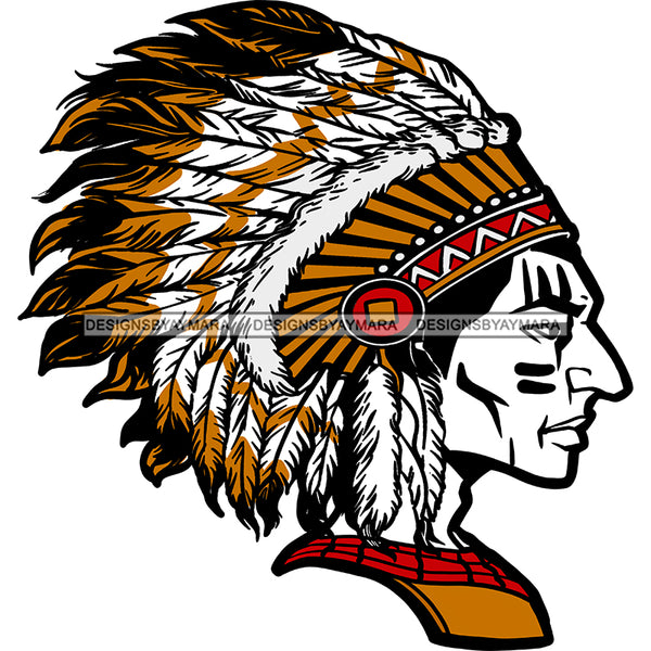 Native American Indigenous Chief War Bonnet Gold Black Headdress Feathers Tribes Native People    Skillz JPG PNG  Clipart Cricut Silhouette Cut Cutting