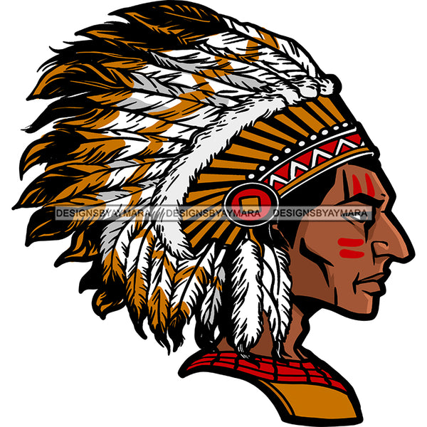 Native American Man Chief Indigenous Warrior War Bonnet Gold Black Headdress Headband Feathers Tribes Native  Skillz JPG PNG  Clipart Cricut Silhouette Cut Cutting