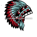 Native American Chief Indigenous Warrior War Bonnet Blue Red Headdress Headband Feathers Tribes Native  Skillz JPG PNG  Clipart Cricut Silhouette Cut Cutting