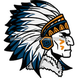 Native American Man Chief Indigenous Warrior Symbols Face Paint War Bonnet Blue White Headdress Headband Feathers Tribes Native  Skillz JPG PNG  Clipart Cricut Silhouette Cut Cutting