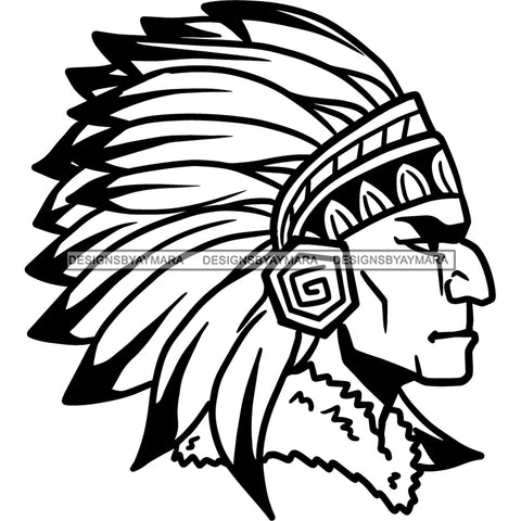 Native American Indigenous Culture Chief Profile Warrior History B/W SVG JPG PNG Vector Clipart Cricut Silhouette Cut Cutting