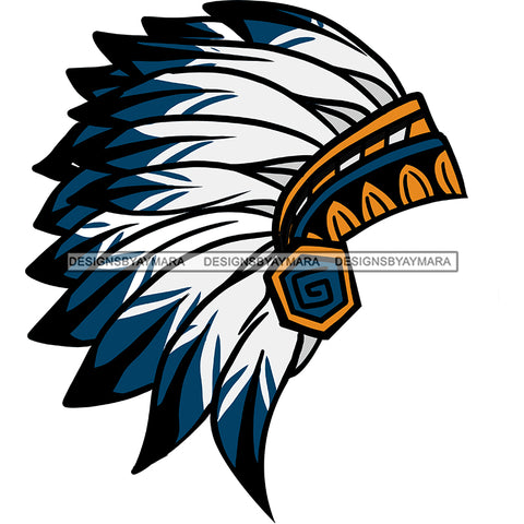 Native American Warrior Symbols War Bonnet Blue White Headdress Headband Feathers Tribes Native  Skillz JPG PNG  Clipart Cricut Silhouette Cut Cutting