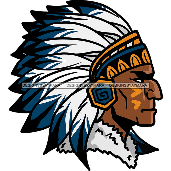 Native American Chief Man Warrior Symbols War Bonnet Blue White Headdress Headband Feathers Tribes Native  Skillz JPG PNG  Clipart Cricut Silhouette Cut Cutting