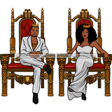 Black King Queen Sitting Throne White Suit White Gown Crowns Legs Crossed Red Cushions Skillz JPG PNG  Clipart Cricut Silhouette Cut Cutting
