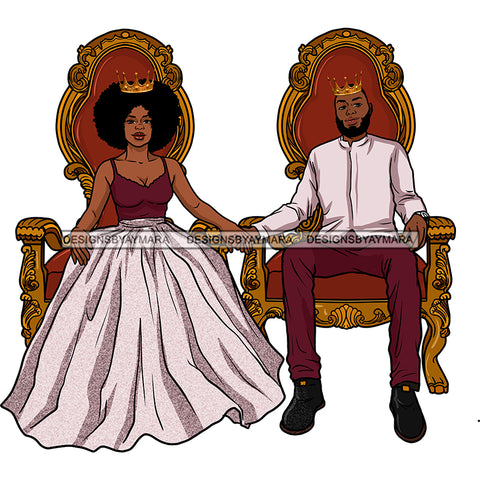 Black Bearded King Blush Jacket Maroon Burgundy Pants Queen Afro Burgundy Blush Pink Dress Sitting Throne Black Shoes Crowns  Red Cushions Skillz JPG PNG  Clipart Cricut Silhouette Cut Cutting