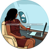 Flight Flying Airplane Black Woman Sitting Glass Wine Computer Blue Skies Skillz JPG PNG  Clipart Cricut Silhouette Cut Cutting