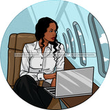 Flight Flying Airplane Airport Black Woman Seated Computer Laptop Trip Pilot Stewardess Flight Attendant Skillz JPG PNG  Clipart Cricut Silhouette Cut Cutting