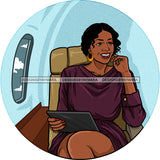 Flight Flying Airplane Airport Smiling Black Woman Seated Tablet Computer Laptop Trip Flight Attendant Skillz JPG PNG  Clipart Cricut Silhouette Cut Cutting