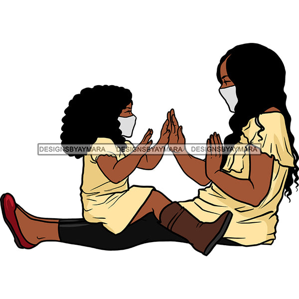 Mother Child Daughter Sitting Playing Hand Game Wearing Mask Lap Family Parent Children Graphic  Skillz JPG PNG  Clipart Cricut Silhouette Cut Cutting