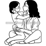 Mom Daughter Love Hugging Strong Relationships Motherhood Face Mask Protection B/W SVG JPG PNG Designs Cricut Silhouette Cut Cuttings