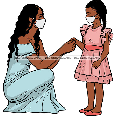 Mother Kneeling Blue Dress Daughter Standing Pink Dress Wearing Mask Lap Family Parent Children Graphic  Skillz JPG PNG  Clipart Cricut Silhouette Cut Cutting